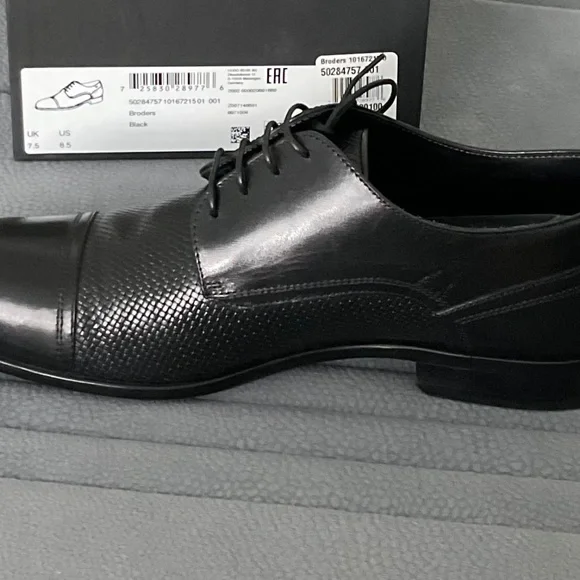 BOSS ITALIAN-MADE LEATHER  BRODERS. BLACK SHOES - Picture 12 of 12